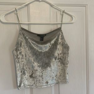 Forever 21 Crushed Velvet Green Cami Crop Top Small
